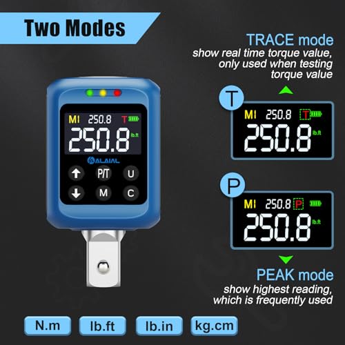Digital Torque Adapter 1/2" Drive, 3.7-250.8 Ft-lb/5-340 Nm | Digital Torque Wrench Converter, ±2% Accuracy, Buzzer&LED Indicator, 2 Modes, 4 Units, 10 Presets, 2 Adapters for Car, Moto - size: 3.7-250.8Ft-lb/5-340Nm