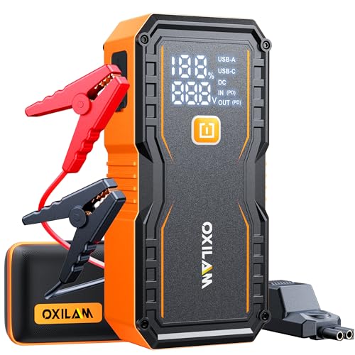 OXILAM 24000mAh Jump Starter for All Gas & Diesel Engines, 10000A Battery Jumper Starter Portable, 12V Jump Box with Quick Charger, Extended Jumper Cable, LED Display, USB, DC, Type C Port & LED Light - size: 10000A