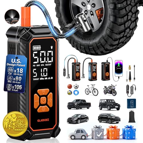 OlarHike Tire Inflator Portable Air Compressor, Dual Power - 6000mAh & 12V DC, Cordless Air Pump for Car Tires, Bikes, Motorcycle, Balls with LED & Digital Pressure Gauge, Auto Shut-off - color: 3-orange