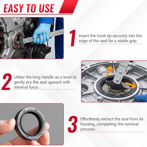 Seal Puller, Oil Seal Removal Tool, Dual Hook Oil Seal Puller with Galvanized Steel & Non-Slip Handle, Precision Seal Installer/Remover for Automotive & Industrial Equipment