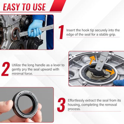 Seal Puller, Oil Seal Removal Tool, Dual Hook Oil Seal Puller with Galvanized Steel & Non-Slip Handle, Precision Seal Installer/Remover for Automotive & Industrial Equipment