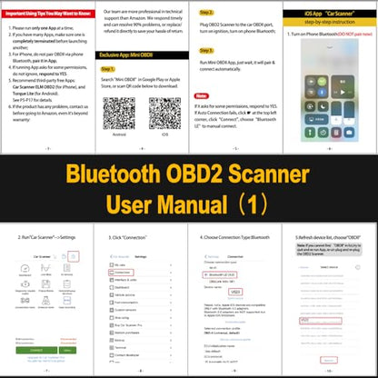 Car OBD2 Scanner Bluetooth for iPhone iOS Android OBDII Diagnostic Scan Tool Code Reader for Error Code Clear Braking Performance Test