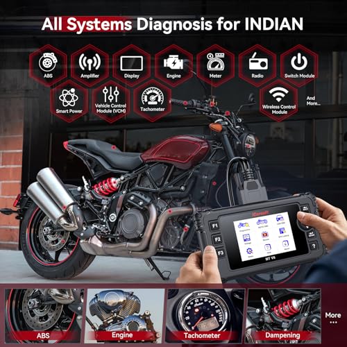 iCarsoft MT V6 for Indian Motorcycle Full System Diagnostic Tool Motorbike and Car 2-in-1 OBD2 Scanner Engine Code Reader with 33+ Active Test of Engine, AutoVIN, Battery Test, Lifetime Free Update