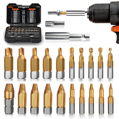 AV Steel 22 Pieces Damaged Screw Extractor Set, Easy Out Screw Extractor Kit with Magnetic Extension Bit Holder & Socket Adapter, Screw Remover and Extractor Set for Removing Stripped Broken Bolt