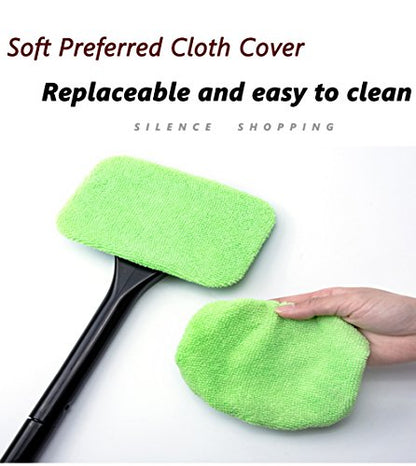 Microfiber Car Windshield Easy Cleaner, Detachable Handle Brush, Cleaning Tool, Come with 2 Pads Washer Towel and 30ml Spray Bottle