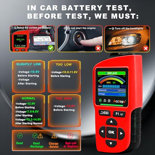 BT90 PRO 2-360Ah Battery Tester with Cloud Printing, 30-3800 CCA, 6V/12V/24V Digital Analyzer, SOH/SOC/Volt/Res/Cranking&Charging Test, Real‑Time Ambient Temp, AGM/EFB/Gel/Li - color: RED