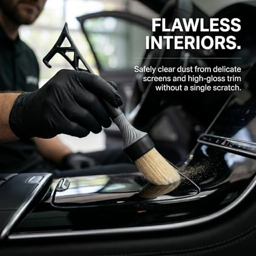 Boars Hair Detailing Brush, 3 in 1 Patent Pending in House Design from Proper. Detail Automotive Interior or Exterior, get Professional Results with Proper Detail Brushes Car Detailing - color: Black - Boars Hair