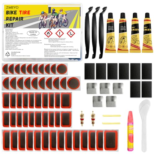 Bike Tire Repair Kit 80 PCS, Flat Tire Repair Kit with 54 Patches, 4 Vulcanizing Glue Tubes, Tire Levers & Valve Core Tools for Bikes, E-Bikes, Scooters & Inner Tube Repairs