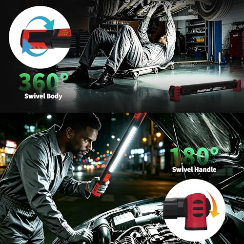 Underhood Magnetic Work Light for Mechanics, 4 Modes 2700K-6500K LED, 7800mAh 12H Battery, IP65 Waterproof, USB-C Rechargeable Hood Light for Car Repair/Garage/Emergency (Red) - color: Red