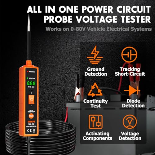 Power Circuit Probe Tester Kit, 6V-24V DC Test Light, Circuit Tester | Automotive Car Short Finder, Component Activation, Polarity Identify, Overload Protection, Voltage Tester 0.3v-80v