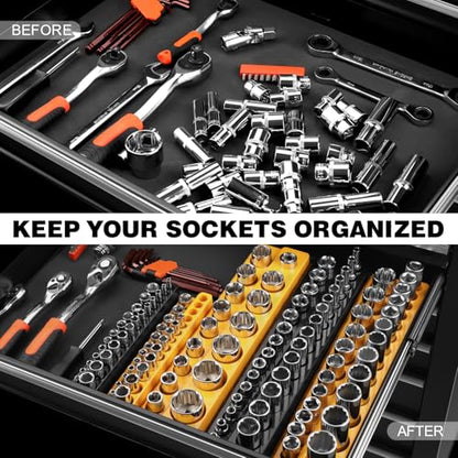 GRENPRO Socket Organizer, 2-Piece Drive SAE & Metric Socket Holder, 1/4" Tray Holds 52 Sockets(Socket Not Included) - style: 2-Piece Magnetic Socket Holder 1/4"