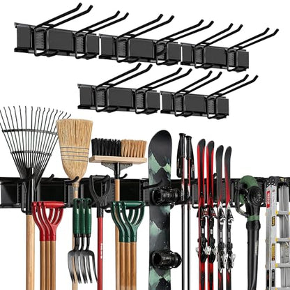 TIDYME Garage Wall Organizer | 80" Heavy-Duty Tool Storage Rack | Adjustable Double-Layer Hooks | 500 lbs Capacity | Carbon Steel Wall Mount Holder for Shovels, Rakes, Ladders & Power Tools - size: 80" (0 Shelves)
