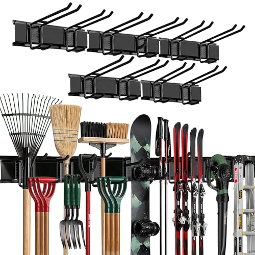 TIDYME Garage Wall Organizer | 80" Heavy-Duty Tool Storage Rack | Adjustable Double-Layer Hooks | 500 lbs Capacity | Carbon Steel Wall Mount Holder for Shovels, Rakes, Ladders & Power Tools - size: 80" (0 Shelves)