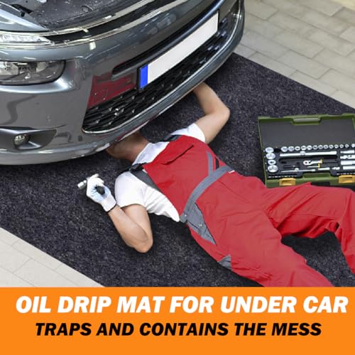 17X7.4 Feet Garage Floor Mat for Under Car, Premium Oil Spill Protection, Absorbent Mat Protects Floor from Spills, Drips, Splashes and Stains, Reusable/Sturdy