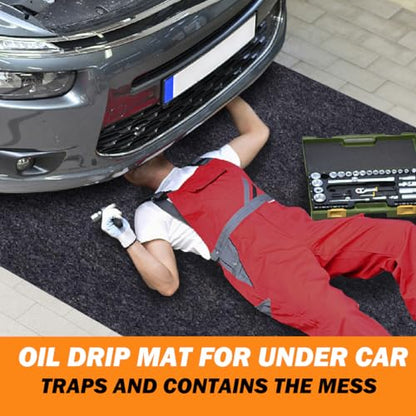 17X7.4 Feet Garage Floor Mat for Under Car, Premium Oil Spill Protection, Absorbent Mat Protects Floor from Spills, Drips, Splashes and Stains, Reusable/Sturdy