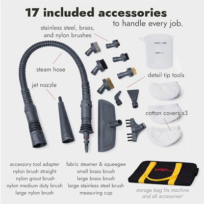 Vapamore MR-75 Amico Handheld Steam Cleaner for Bed Bugs, Auto & Grout | Portable handheld steam cleaner; 210°F chemical-free steam; kills dust mites; heats in 4 min; 3.5 lbs; 17 accessories