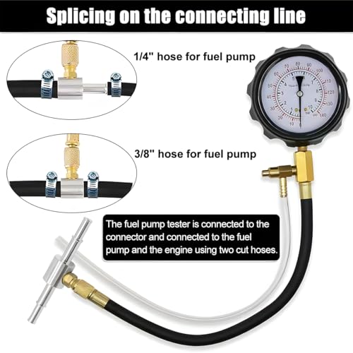 0-140PSI Car Fuel Pressure Tester Kit, TU-114 Vehicle Gas Gasoline Injection Pump Pressure Tester Gauge Kit, Automobile Oil Injection Pump Diagnostic Tool Set, Universal Fit