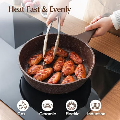 SENSARTE Nonstick Deep Frying Pan Skillet, 10-inch Saute Pan with Lid, Stay-Cool Handle, Cooking Pan, Healthy Stone Cookware Induction Compatible - color: Toffee Brown, size: 10-inch/3.5QT