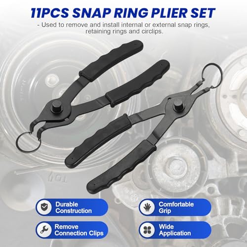 DASBET Snap Ring Plier Set 11PCS Straight & Bent Retaining Ring Pliers | w/Hook & Pick Heavy Duty Internal External Pliers .038in-.09in Circlip Combination Retaining Clip for Car Trunk Motorcycle - color: Blue