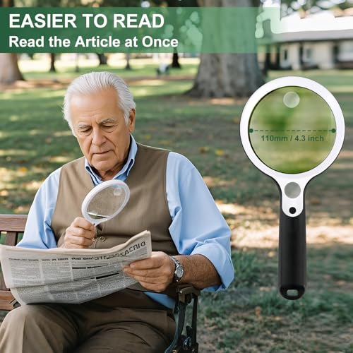 Magnifying Glass with 48 LED Light, 10X 20X 45X Handheld Illuminated Lighted Magnifier with 5 Light Modes Rechargeable Magnifying Glass for Seniors Reading Inspection (White & Black) - color: Black Handle