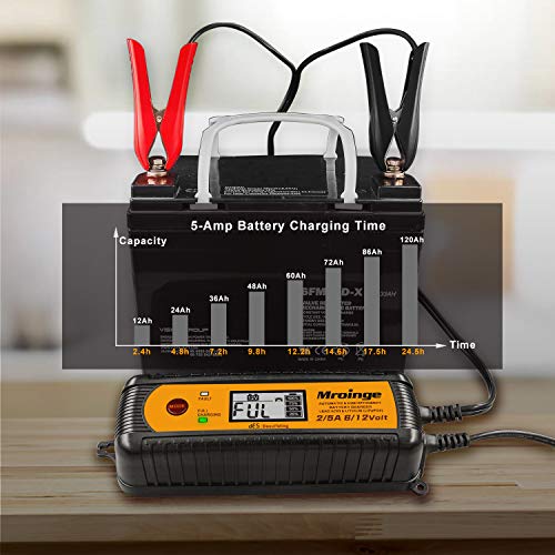 Smart Battery Charger, Mroinge 5A 6V/12V Automatic Battery Charger/Maintainer/Desulfator for Cars, SUVs, Trucks and More, Suitable for Charging Lead-Acid & Lithium (LiFePO4) Batteries