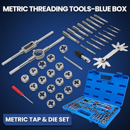 40 PCS Metric Tap and Die Set, Standard Metric Threading Tool Kit for Internal and External Threads, Tap & Die Set with Wrenches for Automotive, DIY, and Metal Repair - size: 40 Pcs Metric