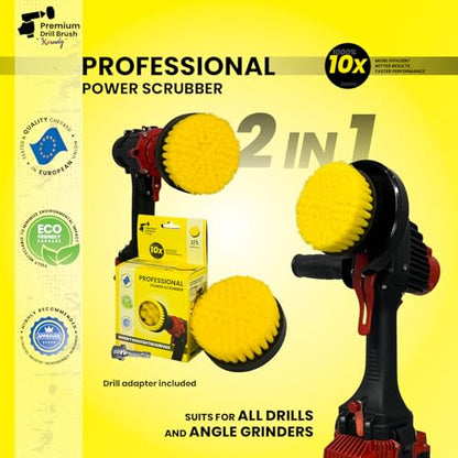 Premium Drill Brush Professional– 2in1 for Drill & Angle Grinder Medium-Soft 4 in Yellow | Scratch-Free Cleaning Brush for Tile, Grout, Bathtub, Shower, Fibreglass and Ceramic Surfaces - color: Yellow