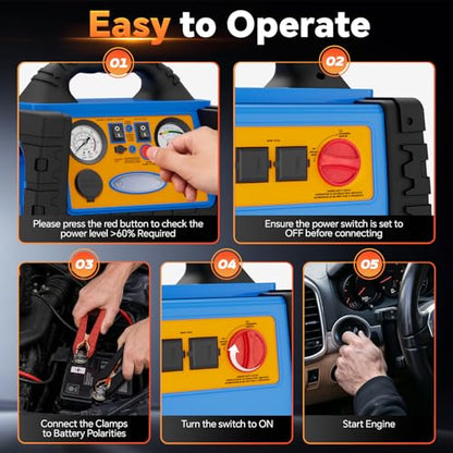 Car Jump Starter with Air Compressor, 1800A Battery Booster Pack for Up to 8.0L Gas & 6.0L Diesel, 150PSI Tire Inflator, 400W Portable Power Station with AC Outlet, 6-in-1 Jump Box for Cars, Trucks - style: 1800AMP