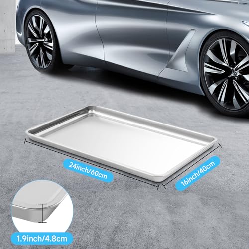 2-Pack Stainless Steel Oil Drip Pan, 24x16x1.9'' Oil Drip for Car | 1.9'' High Lip Anti-Splatter, Rust-Proof, Deform-Resistant, Large Drip Tray Oil Catch Pan for Under Car Garage Floor Clean