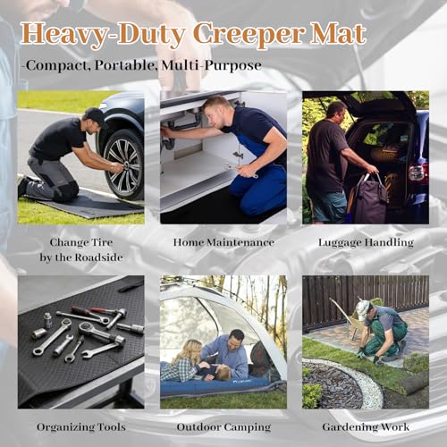 Rolling Creeper Mat, 60"x28" Zero Ground Clearance Mechanic Mat for Working Under Car, Under Car Roller for All Vehicles & Terrains, 3-Layer Design with Storage Bag(Black)