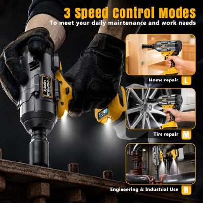 1600Ft-lbs 3/4" Cordless Brushless High Torque Impact Wrench | Compatible with DEWALT 20V Battery, Heavy Duty, 3-Speed & 2 LED Lights & RSS, For Car & Truck & RV & Rusted Bolts, Bare Tool