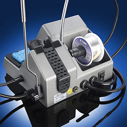X-Tronic 3090-PRO-X – 75 W Soldering Iron Station – 5 Extra Tips, 2 LED Displays, Sleep Func, C/F, 3 Temp Presets, Mini Mag Lamp, 4 Helping Hands, Solder Sucker, Tweezers, Solder, Brass & Wet Sponges
