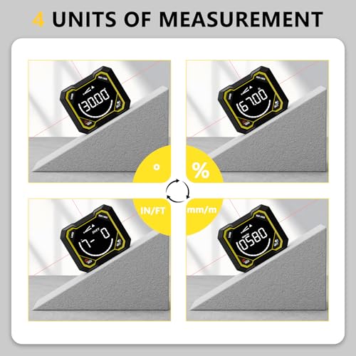 Digital Angle Finder with Laser, Magnetic Inclinometer, USB Rechargeable | 4x90° angle measurement with backlit LCD, auto-rotating display and magnetic base for woodworking, construction and DIY.