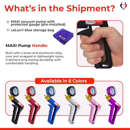 LeLuv Maxi Vacuum Pump - Manual Hand Vacuum (0-30 Hg, 0-760 mmHg) with Ergonomic Nylon Handle, Release Valve, & Rubber Protected Pressure Gauge (1/8" NPT), Compatible with LeLuv Pump Series - Purple - color: Purple