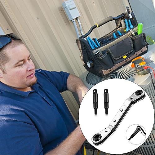 Hvac Service Wrench Tools:3/16” to 3/8” 5/16'' x 1/4''Air Conditioner Valve Ratchet Wrench with 2 Hexagon Bit Adapter Kit for Air Refrigeration Tools and Equipment Repair Tools Clearance - style: 1 Wrench + 2 Hexagon Bit