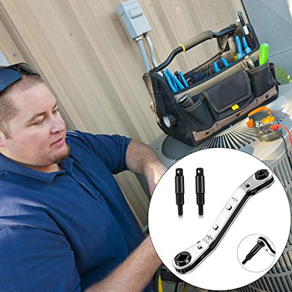 Hvac Service Wrench Tools:3/16” to 3/8” 5/16'' x 1/4''Air Conditioner Valve Ratchet Wrench with 2 Hexagon Bit Adapter Kit for Air Refrigeration Tools and Equipment Repair Tools Clearance - style: 1 Wrench + 2 Hexagon Bit