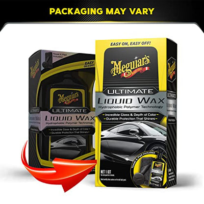 Meguiar's Ultimate Liquid Wax, Improved Liquid Car Wax Formula for Durable Protection that Shines, Premium Towel and Applicator Pad Car Accessories Included, 16 Oz Bottle - size: 16 Fl Oz (Pack of 1), style: Liquid Wax
