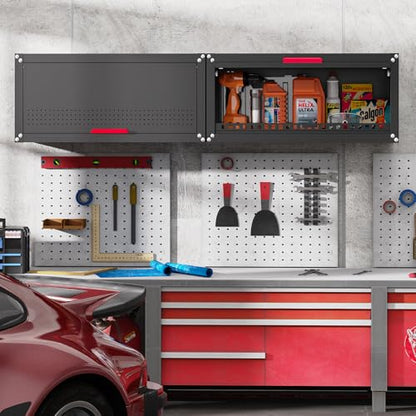 Kelueo 31.5" Metal Wall Cabinet,Heavy Duty Garage Wall Cabinet with Up-Flip Door,120 lbs Capacity Wall Mounted Tool Organizer for Basement,Kitchen,Warehouse Assembly Required - size: 31.5"W- Up Flip Door