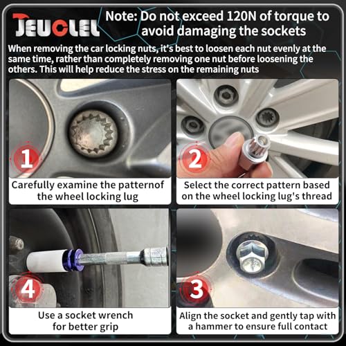 61/16PT Wheel Locking Nut Key Compatible with VW, Audi, Nut Removal | Wheel Lock Nut Socket Adapter, Anti-Theft Screw Remover, Hand Repair Tool, Tyre Fitting, garage - color: 61/16PT