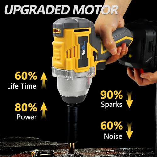 NEWONE Crodless Impact Wrench with 2.0AH Battery, 370 Ft-lbs (500N.m) Impact Gun 1/2 inch,20V Powered Brushless Motor Wrench with 6pcs Drill/Driver Bits,4 Sockets,Charger - color: Yellow Impact Wrench