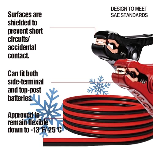 Cartman 6 Gauge 12 ft Jumper Cables for Cars and SUVs with Carry Bag | Rubber-Insulated Dual-Grip Clamps, High-Density CCA Core, Cold-Resistant Cable Jacket - size: 12-Feet (6-Gauge)