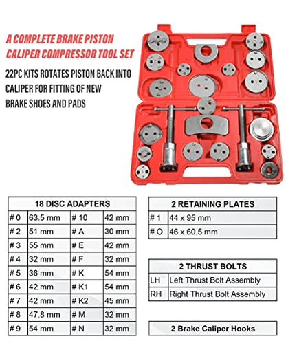 SUJADE YAKEFLY 24Pieces Brake Caliper Tool,Universal Disc Brake Caliper Wind Back Tool and Piston Compression Sets,Heavy Duty Brake Caliper Compression Tool Caliper Piston Tool (Red)