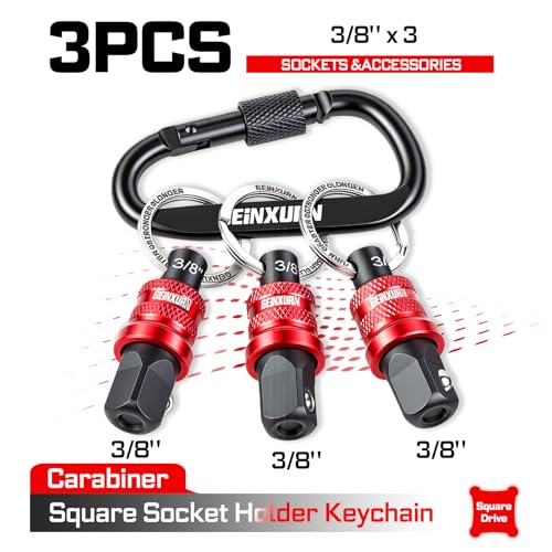 Geinxurn 3Pcs Socket Holder Keychain, 3/8" Drive Quick Release & Quick Change Socket Set Organizer for Socket Adapter Square Drive for Lineman, Electricians, Construction Crews Outdoor Work - style: B01K003-0308