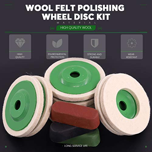 Keadic 13Pcs 4 Inch Wool Felt Polishing Wheel Disc Kit Includes Green Wool Felt Disc Wheel Pad and Buffing Polishing Compounds, Wool Polishing Wheel Buffer Pads Wool Polishing Disc for Marble - color: Green