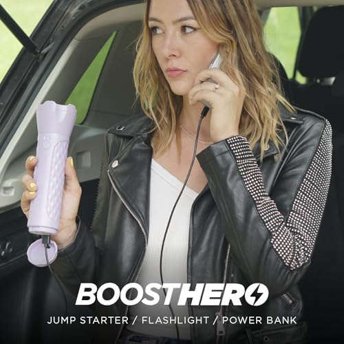 BoostHero Portable Car Battery Jump Starter, 6,000mAh Power Bank, LED Flashlight, with Smart Jumper Cables for up to 6.0L Gas/4.0L Diesel Engines (Lilac) - color: Lilac