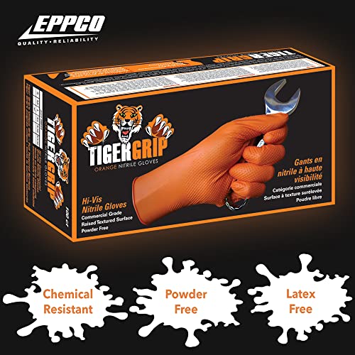 EPPCO TigerGrip 8-Mil Nitrile Glove Disposable Powder, Latex Free Textured Superior Grip Orange Gloves, Medium, Box of 100 - size: Medium (Pack of 100)