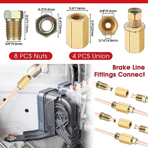 WILLBOND 25 ft 3/16" Copper Coated Brake Line Kit Tube Bender (Includes 16 Fittings and 4 Unions, 8 Nuts) Brake Line Double & Single Flaring Tool Kit