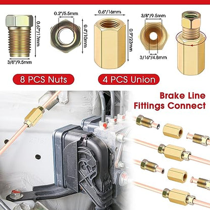 WILLBOND 25 ft 3/16" Copper Coated Brake Line Kit Tube Bender (Includes 16 Fittings and 4 Unions, 8 Nuts) Brake Line Double & Single Flaring Tool Kit