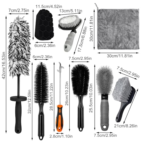 YOUlDIANZI 15Pcs Wheel Brush Kit for Cleaning Wheel and Tire, Wheel and Rim Brush, Car Detailing Brushes, Tire Brush, Bendable & Durable Car Wheel Rim Cleaner Brush Set,Car Cleaning Brush Supplies Kit