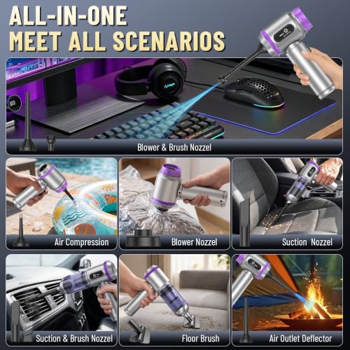 Car Vacuum,Handheld Vacuum,20000PA High Power,3 Speed Vacuum for Car | Rechargeable Vacuum with Brushless Motor,Air Blower & Pump - color: Silver and Purple